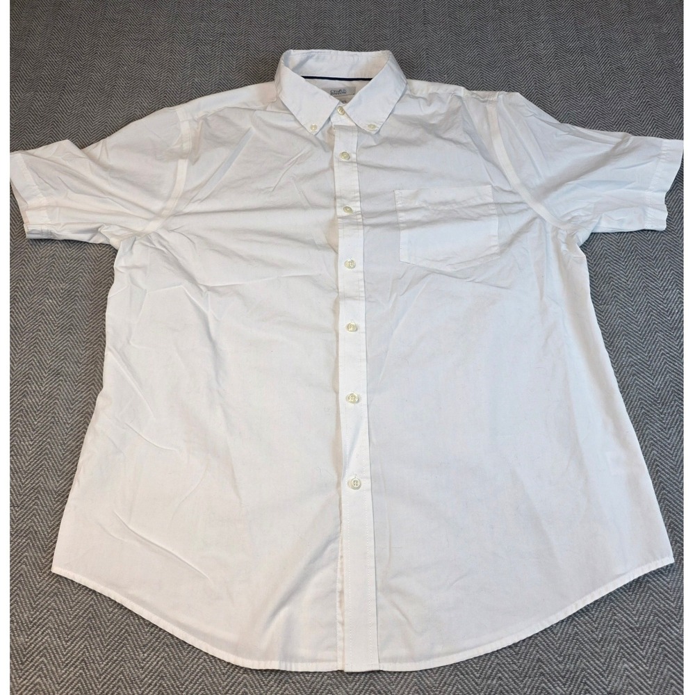 Croft & Barrow Mens Large White Short Sleeve Button Down Easy Care Shirt Solid